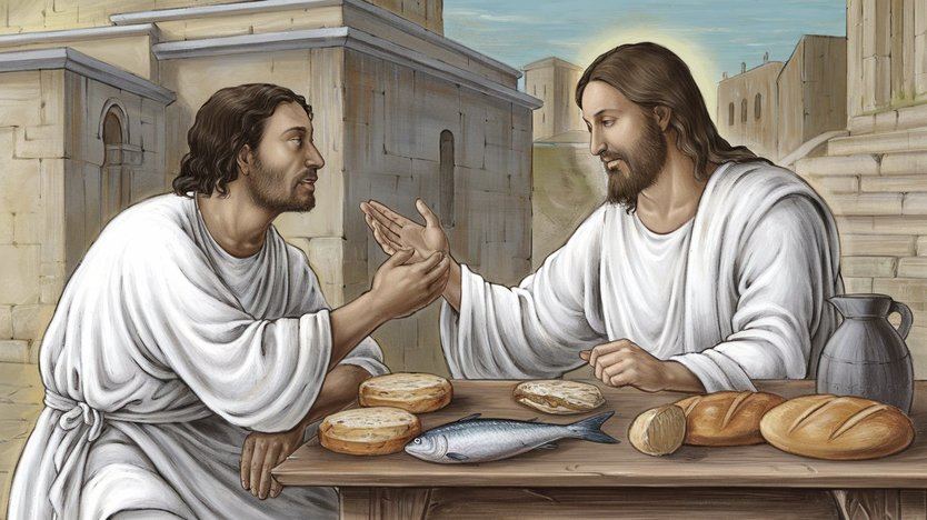 San Cleofás, con Jesucristo resucitado