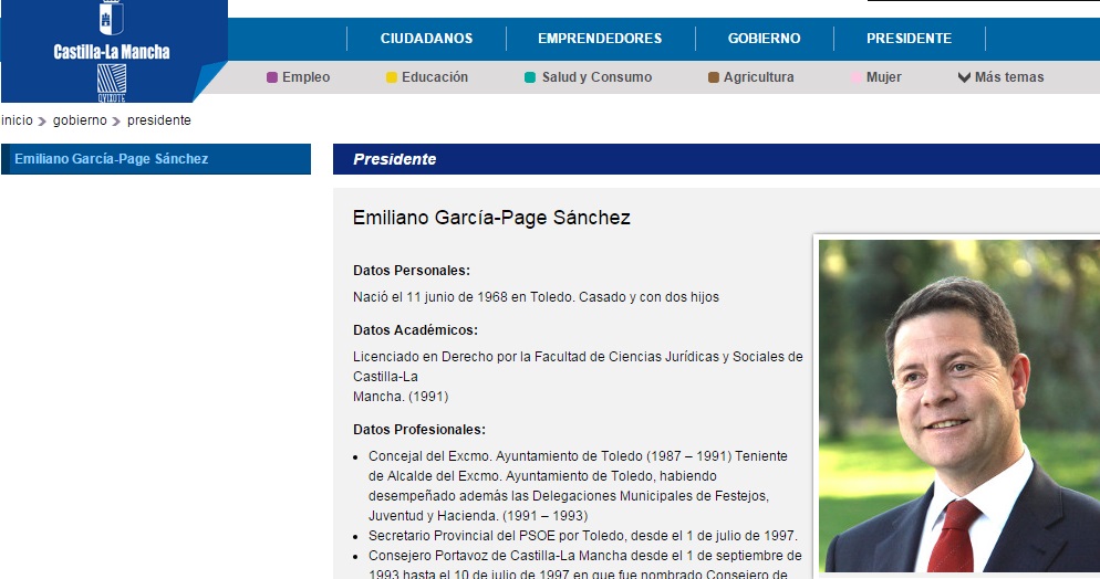 Cambios en la web de la Junta en la que ya aparece Emiliano García-Page como presidente