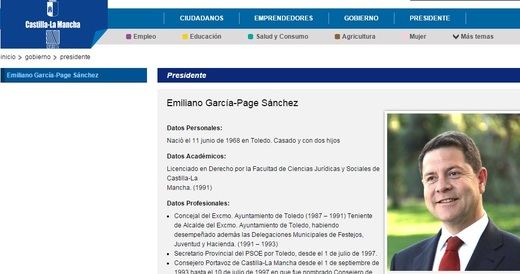 Cambios en la web de la Junta en la que ya aparece Emiliano García-Page como presidente