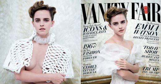 Emma Watson y su feminismo, a la basura por una portada sin sujetador