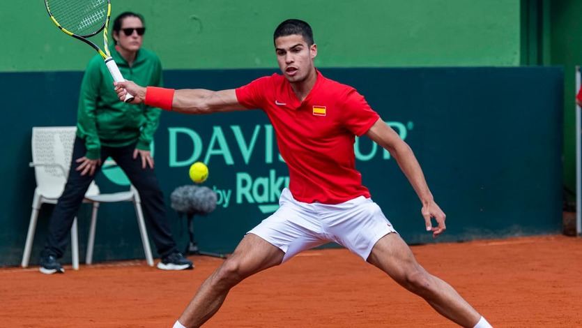Alcaraz, en un partido con España en la Copa Davis