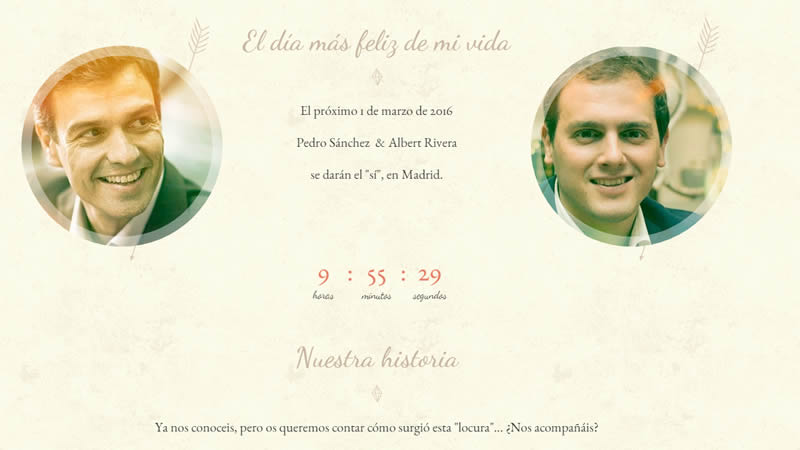 Lanzan una web que parodia la investidura de Sánchez a modo de boda