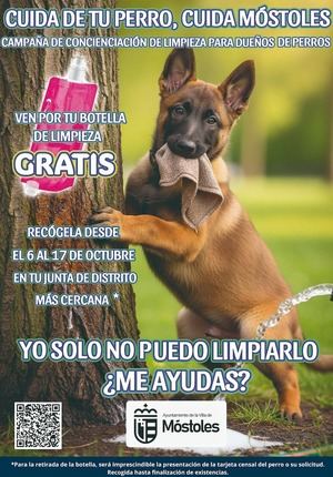 Cartel de la campaña de botella de limpieza para perros en Móstoles