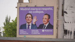 Podemos sigue con sus polémicos carteles: ahora saca la colleja de Florentino a Almeida