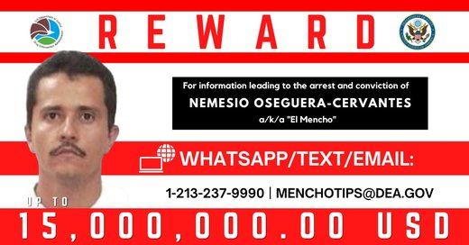 El cartel de búsqueda de la DEA norteamericana para 'El Mencho'