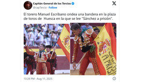 El torero que portó la bandera con la frase "Sánchez a prisión" dice que no se dio cuenta