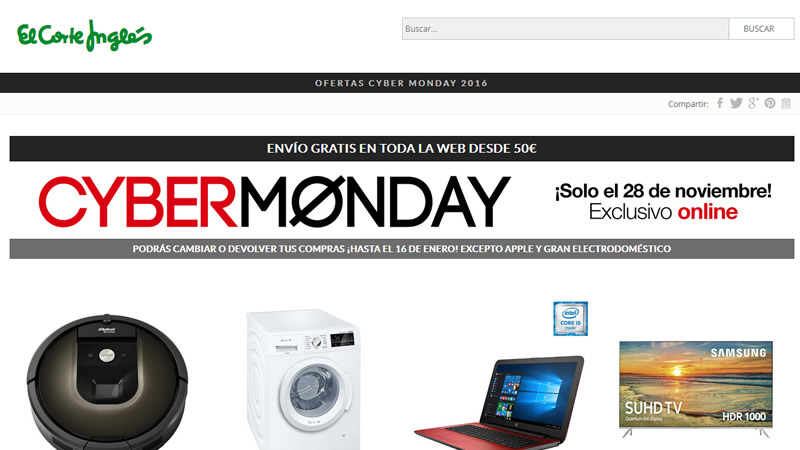 La web de El Corte Inglés celebra el Cyber Monday con más de 40.000 ofertas exclusivas