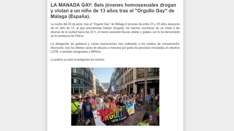 Los bulos homófobos contra el Orgullo: violaciones de gays a niños