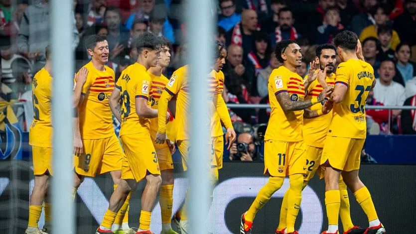 Los jugadores del Barça celebran uno de los goles