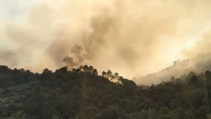 Mombeltrán (Ávila), confinado por las llamas y el humo del incendio de las Cuevas del Valle