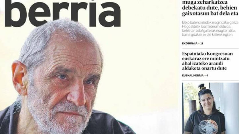 Josu 'Ternera', en la portada del diario 'Berria'