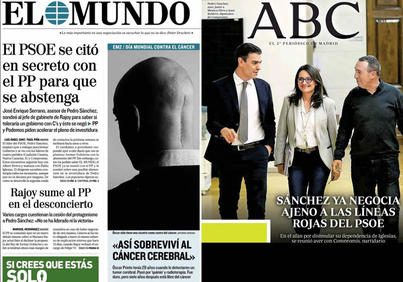 Rajoy pierde crédito en el PP y las negociaciones de Sánchez, en los kioscos de hoy