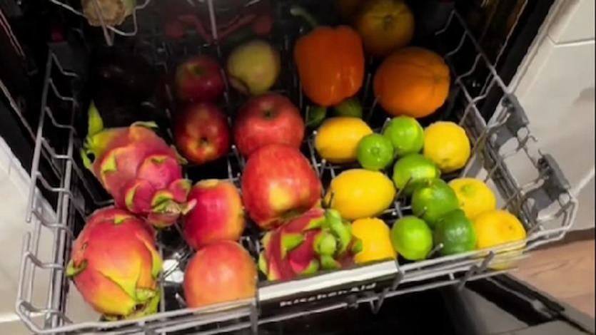 Frutas y verduras en el lavavajillas