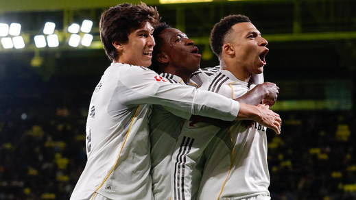 Mbappé, Vinícius y Gonzalo celebrando un gol