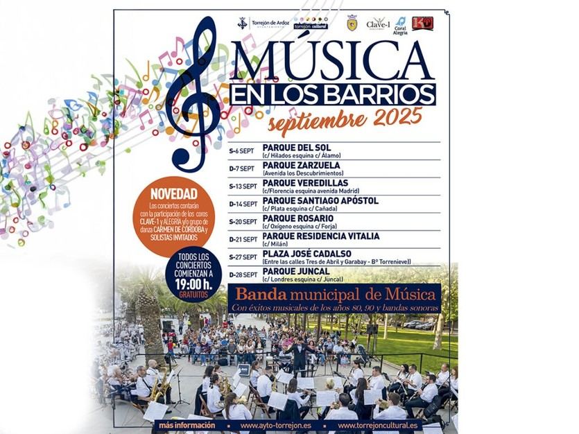 Torrejón de Ardoz celebra 'Música en los Barrios' en el Parque Veredillas y Parque Santiago Apóstol este fin de semana