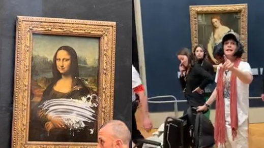 La Mona Lisa, atacada en el Louvre por un tartazo lanzado por un falso anciano en silla de ruedas