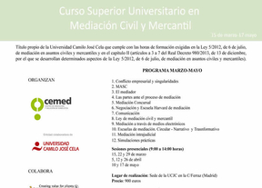 Cemed lanza junto con la Universidad Camilo José Cela el curso superior universitario de Mediación en el ámbito civil y mercantil