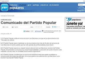 Bárcenas sigue contando con el 'respaldo' del PP, al menos, en su web