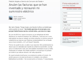 30.000 firmas apoyan a un vecino de Fuensalida al que se cortó el suministro eléctrico