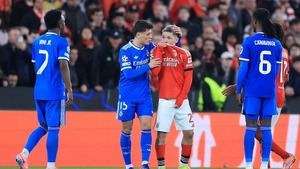 Prestianni y Vinicius en el partido del Real Madrid Benfica
