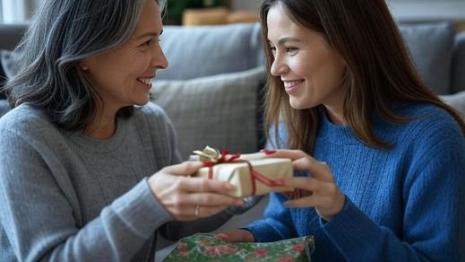 Madre e hija haciéndose un regalo 