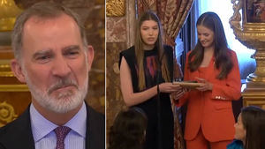 Leonor y Sofía dan una sorpresa a su padre, el rey Felipe, que termina rojo de emoción