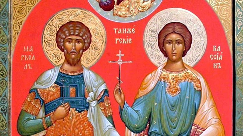 Pintura de San Marcelo y San Casiano en una iglesia ortodoxa rusa de Rabat, Marruecos
