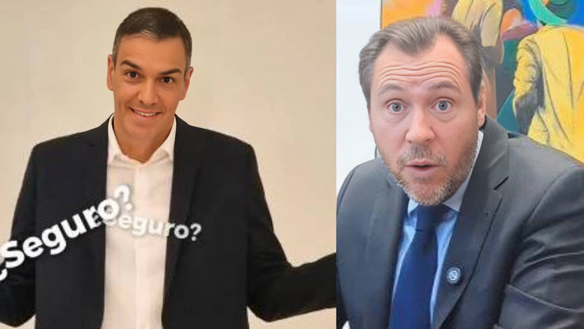 Pedro Sánchez, presidente del Gobierno y Óscar Puente, ministro de Transportes