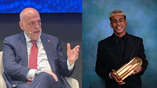 Javier Tebas, presidente de laLiga y Lamine Yamal, futbolista del Barça