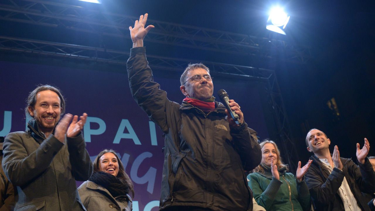 Monedero celebra junto a Iglesias los resultados de Podemos durante el 20-D