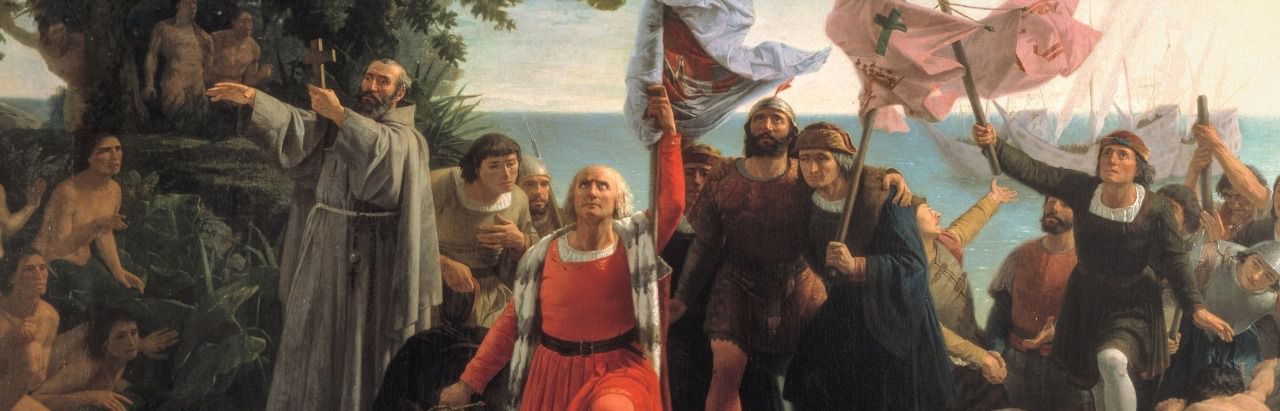 Cuadro 'Primer desembarco de Cristóbal Colón en América', de Dióscoro Puebla y Tolín