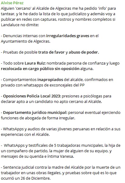 (Fuente: Telegram de Alvise Pérez)