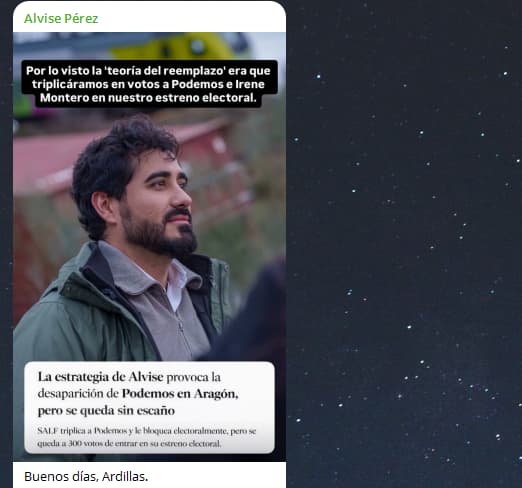 Mensaje de Alvise en Telegram