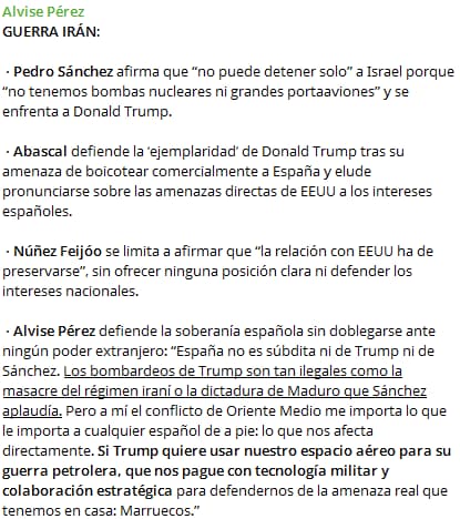 Mensaje de Alvise en Telegram