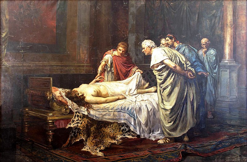 Cuadro de Nerón ante el cadáver de su madre Agripina la Menor, de Arturo Montero Calvo 
